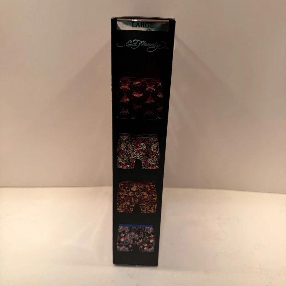 Ed Hardy Performance Boxer Briefs 4 Pack (LG 36-38) Stretch Skulls Roses Tattoo